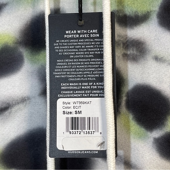 Hudson Pullover Cotton Tie-Dye Hoodie White Black Size S - Picture 7 of 7